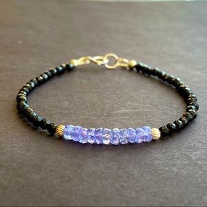 Tanzanite Bracelet black spinel Beaded Sterling silver handmade bracelet